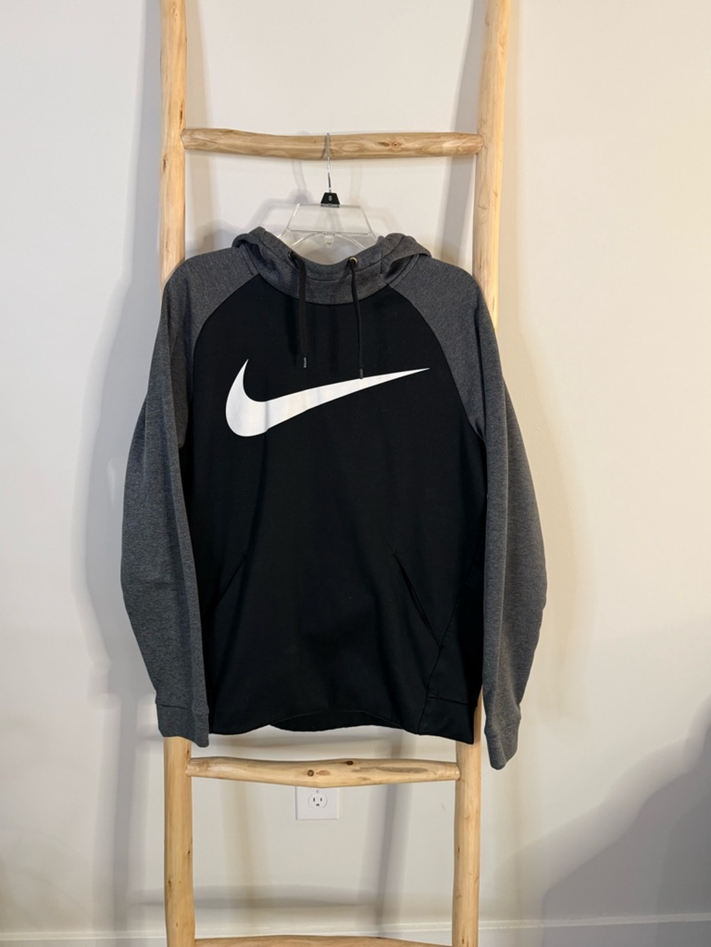 Nike Black & Gray DriFit Pullover Hoodie with White Swoosh